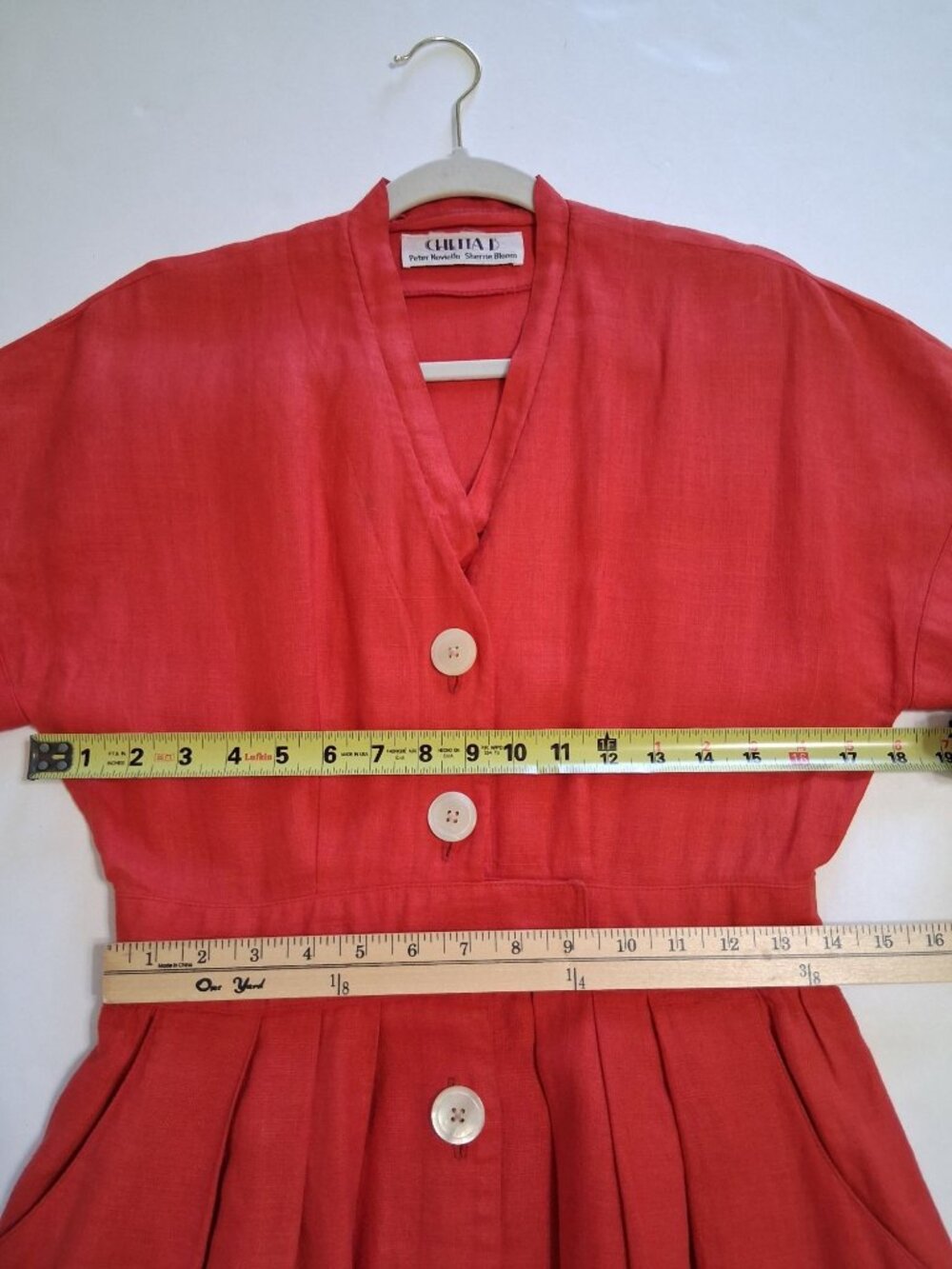Vintage Chetta B Red Linen Blend Button Front Midi Dress Size 6 Union Made - Picture 13 of 15